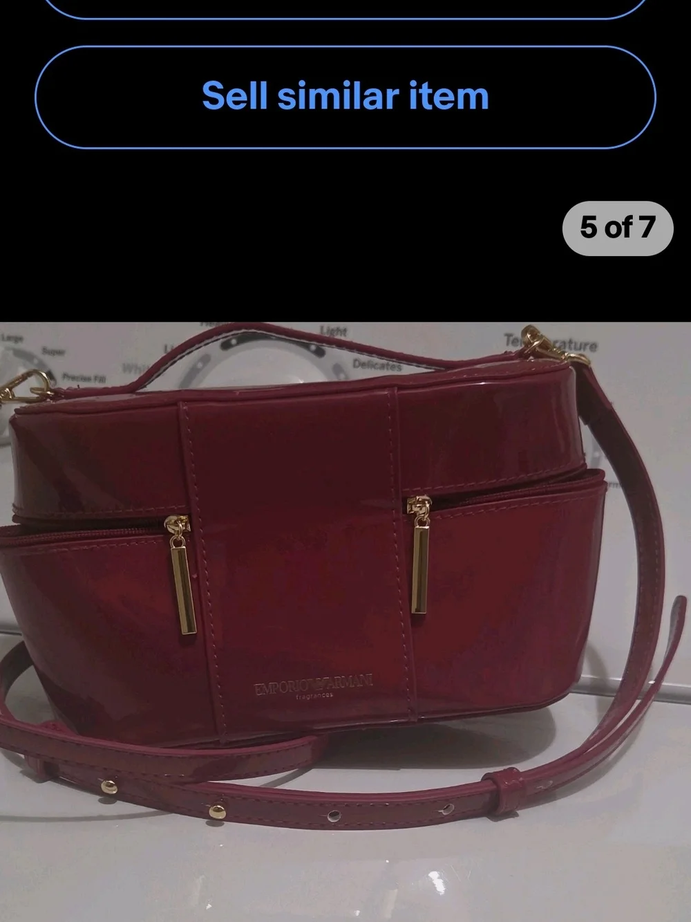 Emporio Armani Burgundy Patent Cosmetics Case Crossbody
